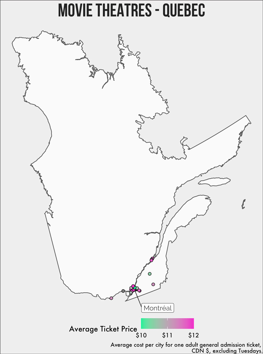 map of theatres in quebec