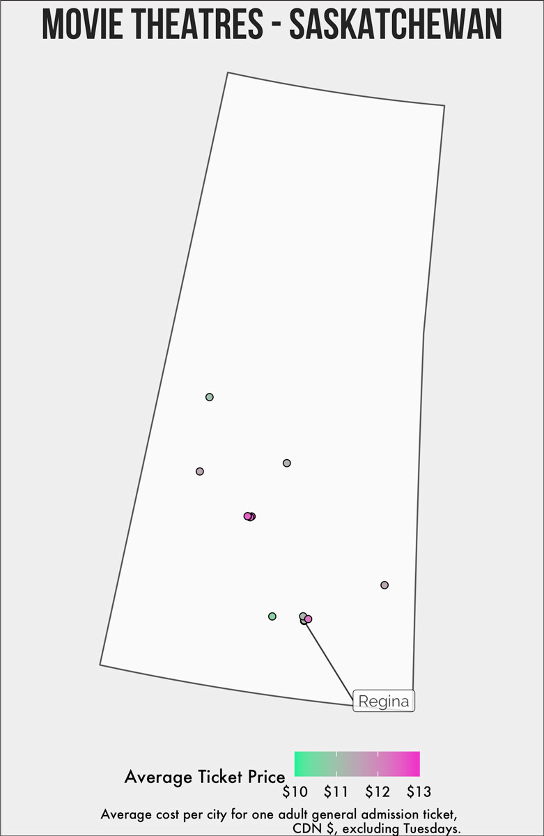 map of theatres in saskatchewan